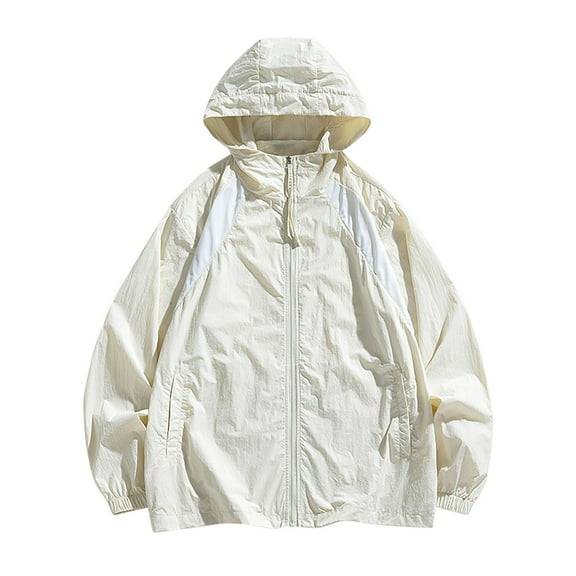 Maoxin Men's Jacket Men's Sunscreen Suit Long Sleeved Hooded Casual Jacket Jacket Coats , White , XL
