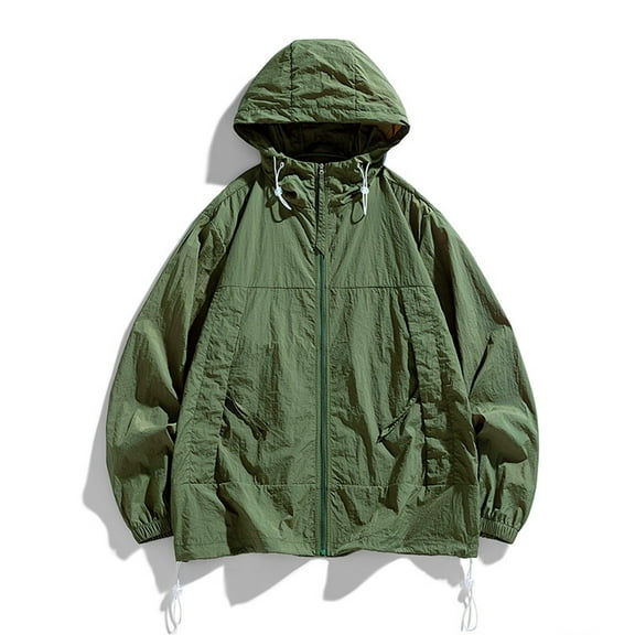 Maoxin Men's Jacket Men's Sunscreen Suit Long Sleeved Hooded Casual Jacket Jackets for Men , Army Green , S