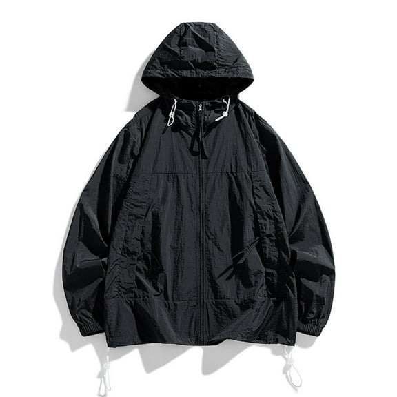 Maoxin Men's Jacket Men's Sunscreen Suit Long Sleeved Hooded Casual Jacket Jackets for Men , Black , S