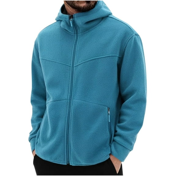 Maoxin Men's Jacket Men's Vintage Workwear Solid Color Multi Pocket Zipper Long Sleeved Hooded Casual Jacket Jackets for Men , Sky Blue , 2XL