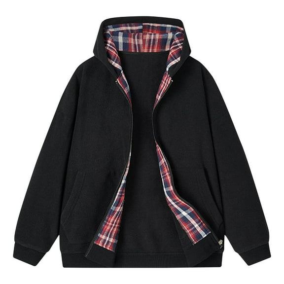 Maoxin Men's Jacket Men's Warm Solid Color Zipper Pocket Long Sleeved Hooded Casual Jacket Jackets for Men , Black , 2XL