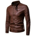 thumbnail image 1 of Maoxin Men's Jacket Men's Winter Long Sleeved Leather Motorcycle Jacket Zipper Coat Long Sleeve Hoodless Faux Leather Outwear Jacketss for men Brown M, 1 of 7