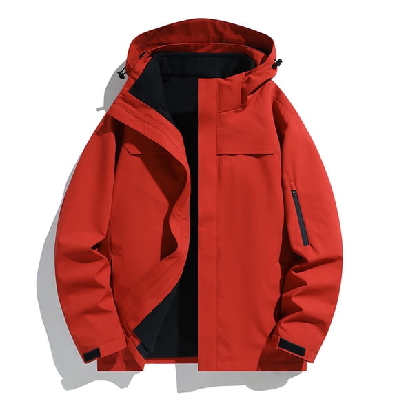 Maoxin Men's Jacket Outdoor Men's Three In One Hiking Jacket Men's Windproof Jacket Warm And Thick Long Sleeved Hooded Casual Jacket/jacket Jacket Coats , Red , S