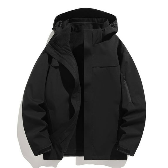 Maoxin Men's Jacket Outdoor Men's Three In One Hiking Jacket Men's Windproof Jacket Warm And Thick Long Sleeved Hooded Casual Jacket/jacket Jackets for Men , Black , 3XL