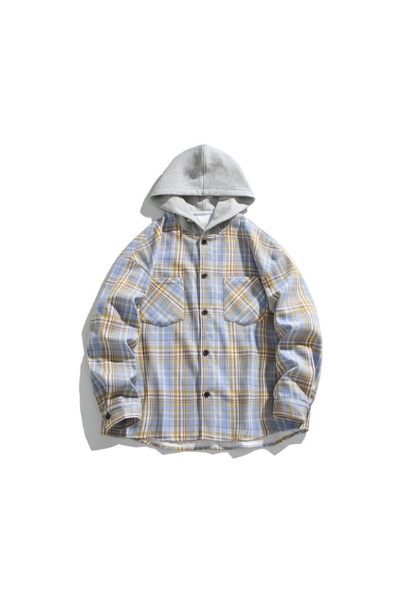 Men's Jacket Versatile Hoodie Basic Men's Classic Scottish Plaid Hooded Shirt Long Sleeve Hooded Casual Outwear Jackets Jackets for Men , Yellow , M