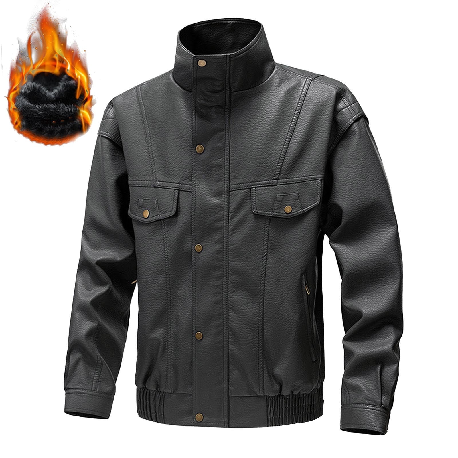 Maoxin Mens Jacket Men Zipper Pocket Artificial Leather Clothing