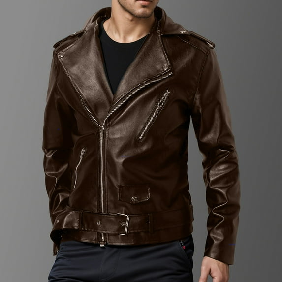 Maoxin Men's Leather Jacket Men's Collar Leather Jacket Casual Loose Men's Top Solid Color Long Sleeved Hooded Leather Jacket/jacket Leather Jacket Men Plus Size Coffee 3XL