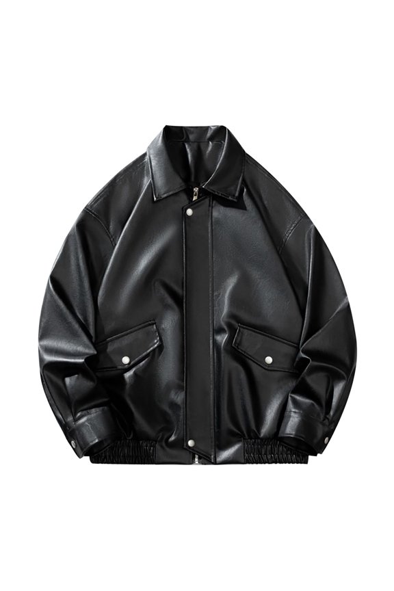 Men's Leather Jacket Men's Dashion Motorcycle Solid Color Vintage Button Pocket Leather Long Sleeved Hooded Jacket Leather Jacket Men Plus Size Black 5XL