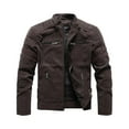 thumbnail image 1 of Maoxin Men's Leather Jacket Men's Dashion Motorcycle Solid Color Zipper Pocket Leather Long Sleeved Hooded Jackets for men Coffee 4XL, 1 of 7