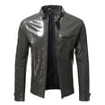 thumbnail image 1 of Maoxin Men's Leather Jacket Men's Fashion Casual Solid Color Zipper Pockets Long Sleeve Hoodless Casual Outwear Leather Jacket Plus Size Black S, 1 of 5