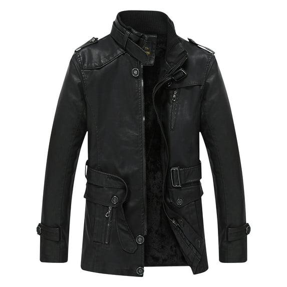 Maoxin Men's Leather Jacket Men's Fashion Motorcycle Solid Color Zipper Pocket With Velvet Leather Long Sleeved Hooded Jacket Leather Jacket Plus Size Black 3XL