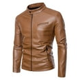 thumbnail image 1 of Maoxin Men's Leather Jacket Men's Stand-up Collar Leather Biker Padded Jacket Large Size Fashion Casual Jacket Leather Jacket Leather Jacket Men Plus Size Khaki 6XL, 1 of 4