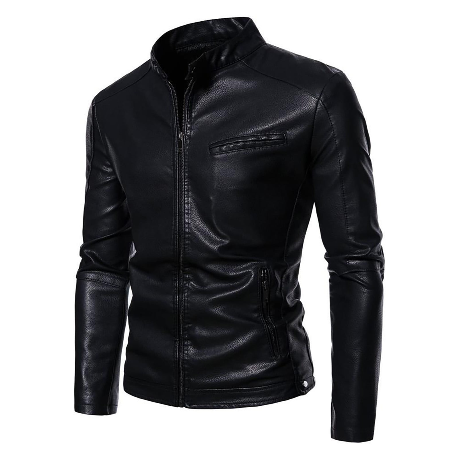 Maoxin Men's Leather Jacket Men's Stand-up Collar Leather Biker Padded Jacket Large Size Fashion Casual Jacket Leather Jacket Leather Jackets for Men Black 6XL