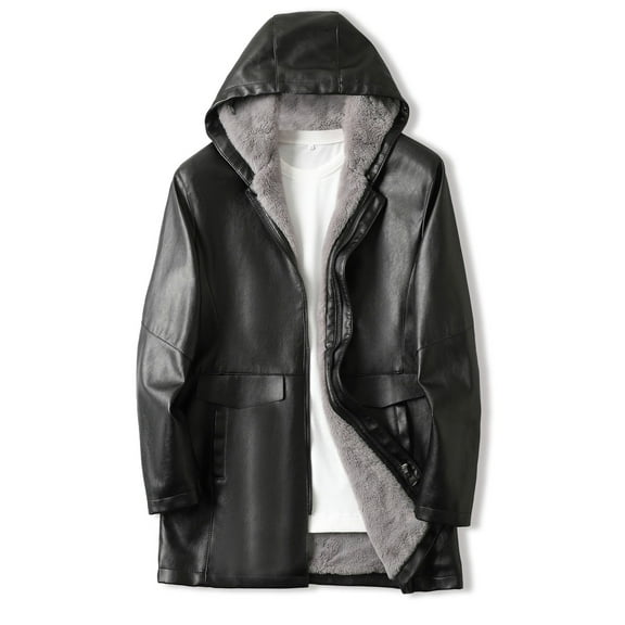 Maoxin Men's Leather Jacket Men's Winter Long Hooded Leather Jacket With And Thick Leather Jacket Leather Jackets for Men