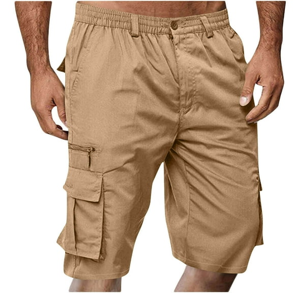 Maoxin Men's Shorts Men Casual Fashion Solid Shorts With Multi pocket Button Zipper Elastic Waist Shoort Pants