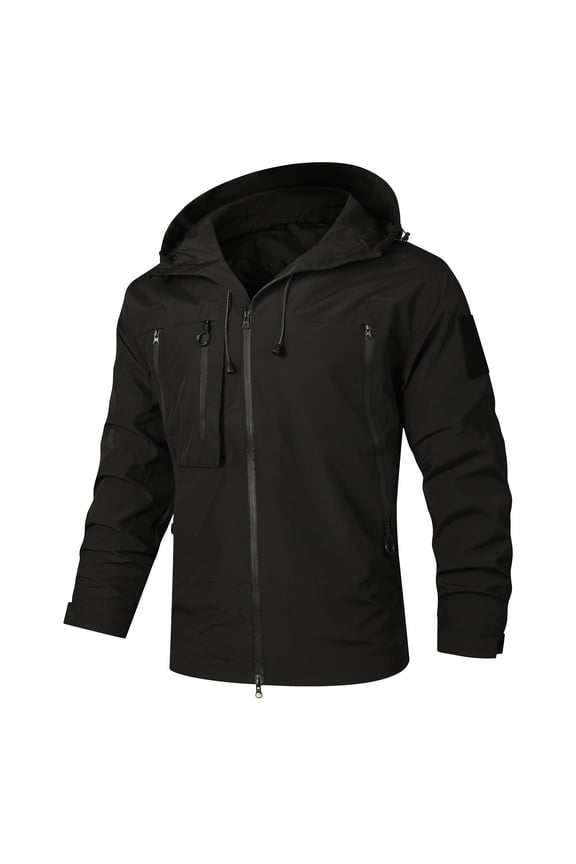 Men's Spring And Charge Coat Thin Outdoor Mountaineering And Riding Windproof Work Coat , Black , 2XL