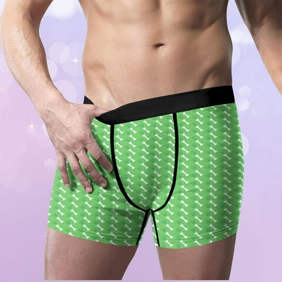 Maoxin Mens Boxer Briefs Valentine's Day Digital Printing Breathable Close Fitting Underpants Men's Boxer Briefs Green 2XL