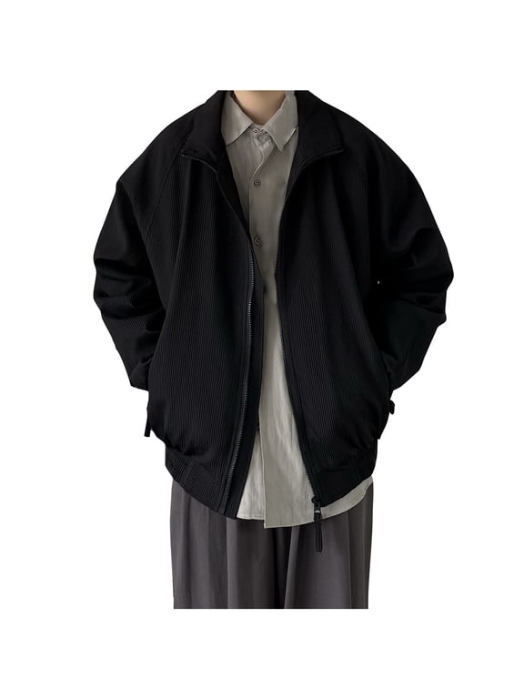 Mens Jacket Corduroy stand up collar men's workwear jacket Black M
