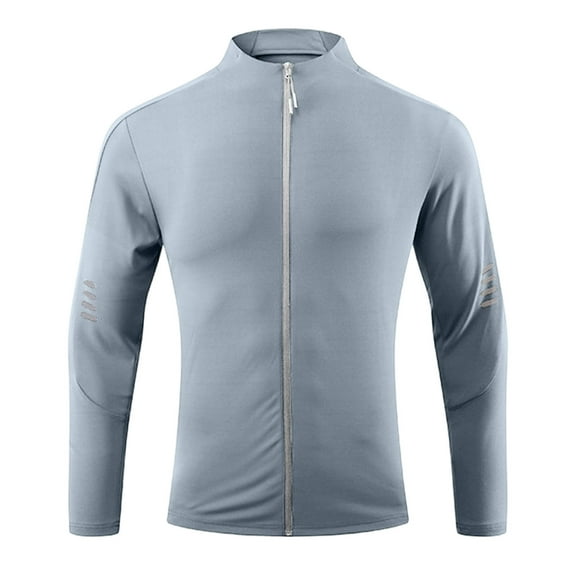 Maoxin Mens Jacket Fashion Men's Long Sleeve Solid Color Sports And Fitness Hoodless Casual Outwear Jackets Light Blue XL