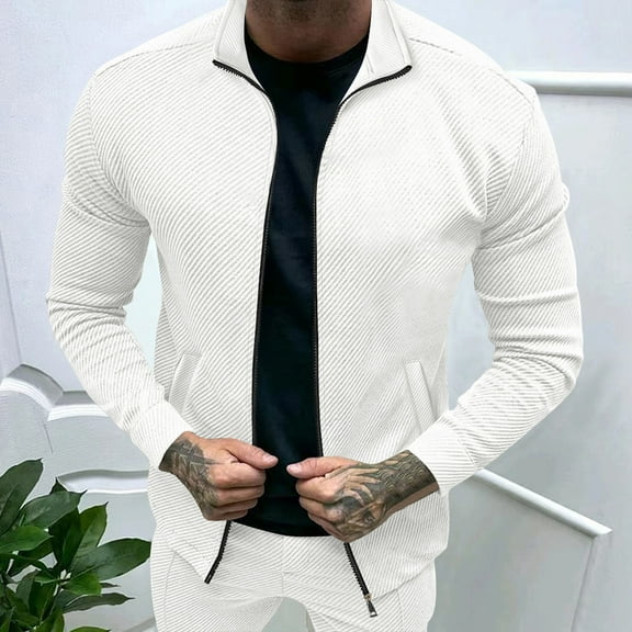 Maoxin Mens Jacket Fashion Men's Temperament Long Sleeve Hoodless Casual Outwear Jackets White L