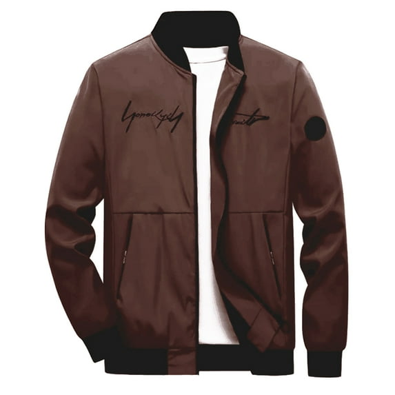 Maoxin Mens Jacket Fashionable Men's Solid Color Long Sleeve Hoodless Casual Outwear Jackets Coffee XL