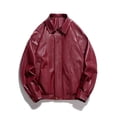 thumbnail image 1 of Maoxin Mens Jacket Man Solid Color Pockets Zipper Lapel Leather Coat Plus Size Jackets for Men Red L, 1 of 4