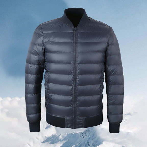 Maoxin Mens Jacket Men' Solid Color Down Jacket With Warm Zipper Pocket Long Sleeved Hooded Casual Jacket Navy 3XL