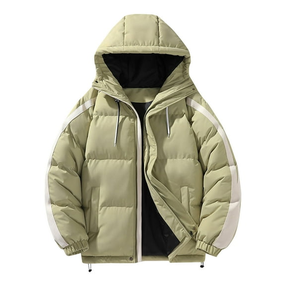 Maoxin Mens Jacket Men' Solid Color Down Jacket With Warm Zipper Pocket Long Sleeved Hooded Casual Jacket Plus Size Jacket for Men , Green , L