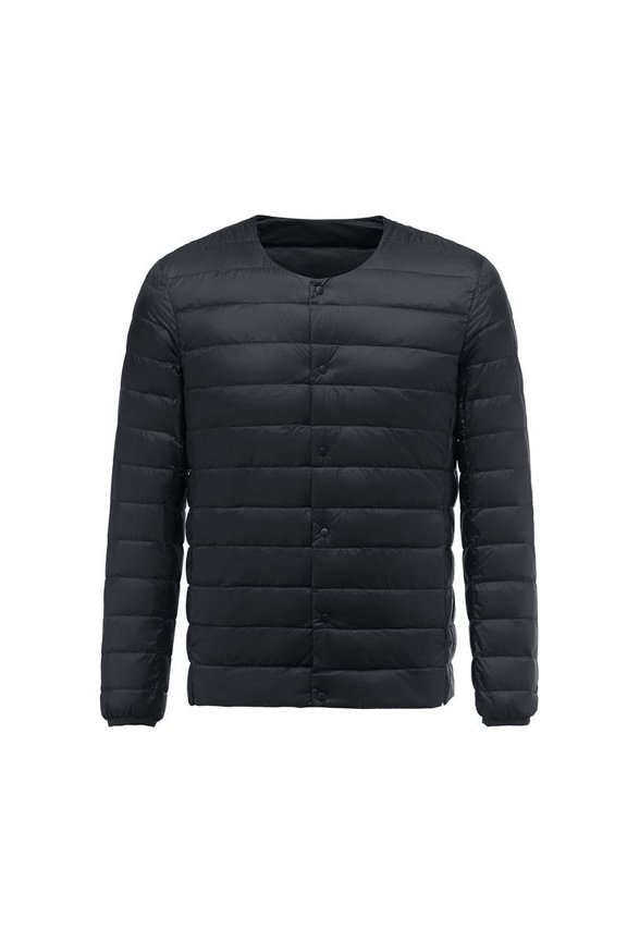 Mens Jacket Men' Solid Color Round Neck Down Jacket With Warm Button Pocket Long Sleeved Hooded Casual Jacket Black 2XL