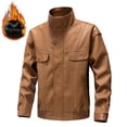 thumbnail image 1 of Maoxin Mens Jacket Men Zipper Pocket Artificial Leather Clothing Long Sleeves No Hat Fall And Winter Loose Coat Jackets for men Yellow M, 1 of 8