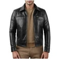 thumbnail image 1 of Maoxin Mens Jacket Men Zipper Pocket Artificial Leather Clothing Long Sleeves No Hat Fall And Winter Loose Coat Plus Size Leather Jacket Black 3XL, 1 of 6