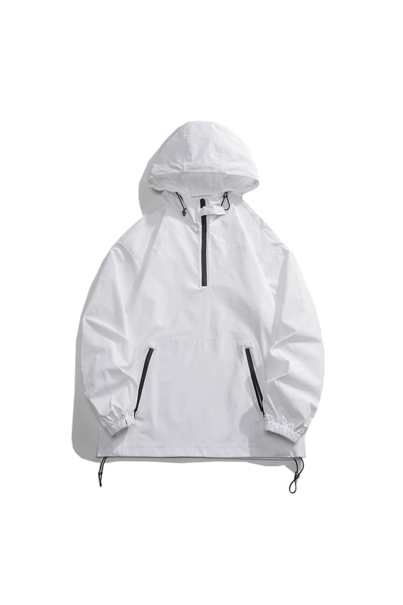 Mens Jacket Men's Casual Jacket Loose Solid Color Outdoor Long Sleeved Hooded Casual Jacket/jacket Jackets for Men , White , 2XL