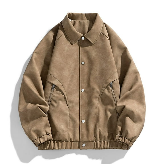 Maoxin Mens Jacket Men's Casual Loose Fitting Long Sleeved Hooded Jacket Long Sleeve Hoodless Faux Leather Outwear Jacketss for men Brown 2XL