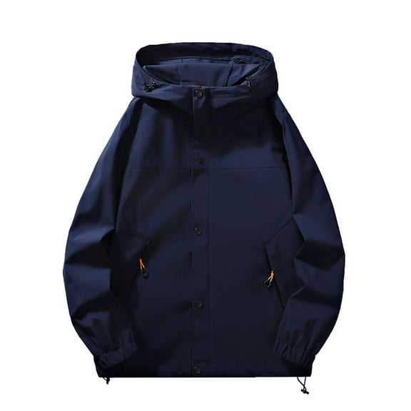 Maoxin Mens Jacket Men's Casual Loose Fitting Long Sleeved Zippered Hooded Jacket Jacket Coats , Dark Blue , L