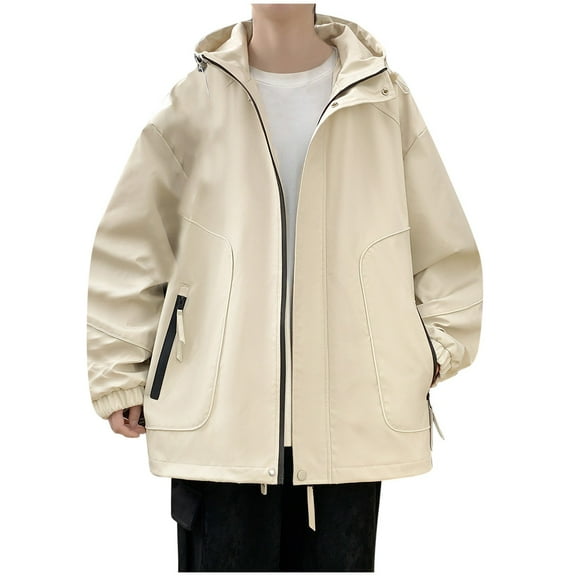 Maoxin Mens Jacket Men's Casual Loose Fitting Workwear Long Sleeved Hooded Jacket Long Sleeve Hooded Casual Outwear Jackets Jacket Coats , White , 4XL