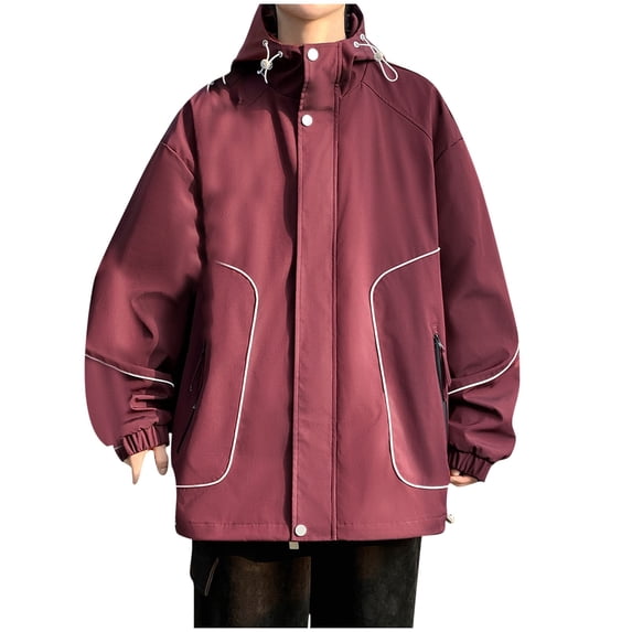 Maoxin Mens Jacket Men's Casual Loose Fitting Workwear Long Sleeved Hooded Jacket Long Sleeve Hooded Casual Outwear Jackets Jackets for Men , Wine , 3XL