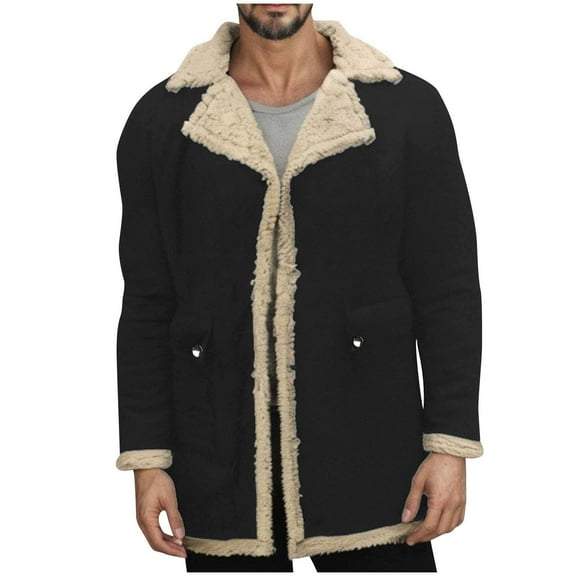 Maoxin Mens Jacket Men's Casual Winter Casual Solid Color Coats Long Sleeve Button Overcoat Jacket Black 2XL