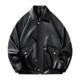 thumbnail image 1 of Maoxin Mens Jacket Men's Dashion Motorcycle Solid Color Vintage Button Pocket Leather Long Sleeved Hooded Jacket Plus Size Jackets for Men Black 2XL, 1 of 7