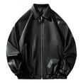thumbnail image 1 of Maoxin Mens Jacket Men's Dashion Motorcycle Solid Color Vintage Zipper Pocket Leather Long Sleeved Hooded Jacket Plus Size Jackets for Men Black M, 1 of 6