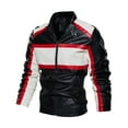 thumbnail image 1 of Maoxin Mens Jacket Men's Fashion Casual Color Block Pockets Zipper Long Sleeve Hoodless Faux Leather Outwear Coat Plus Size Leather Jackets for Men White 2XL, 1 of 4