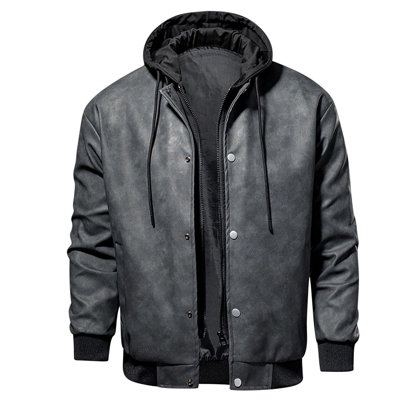 Maoxin Mens Jacket Men's Fashion Casual Outdoor Leather Clip Long Sleeve Hooded Casual Coat/jacket Hardshell Jacket Plus Size Jacket for Men , Black , XL