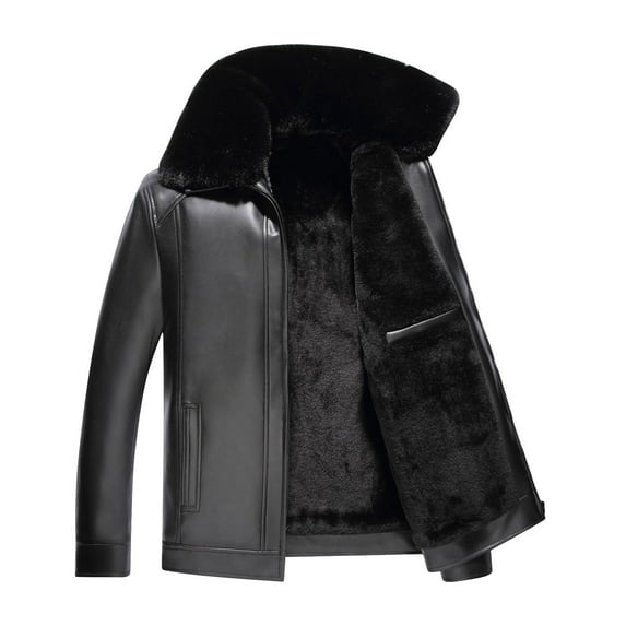Maoxin Mens Jacket Men's Fashion Motorcycle Solid Color Zipper Pocket Leather Long Sleeved Jacket Plus Size Jackets for Men Black L