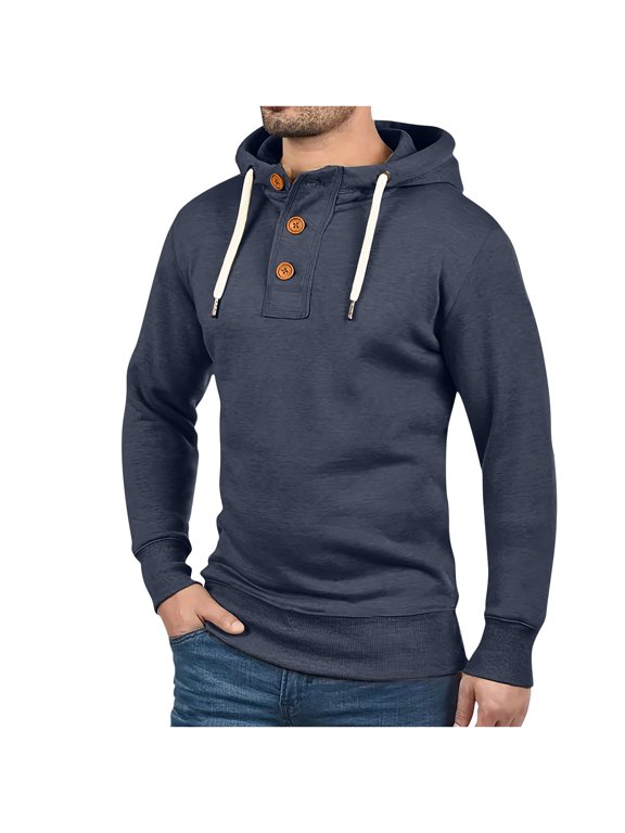 Mens Jacket Men's Hoodie Button Up Pullover Sports Casual Jacket Long Sleeve Shirt Jacket , Navy , 2XL