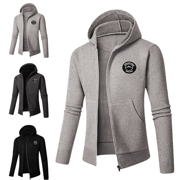 Maoxin Mens Jacket Men's Knitted Sweater Men's Hooded Cardigan Casual Solid Color Long Sleeved Hooded Casual Jacket/jacket Jacket Coats , Khaki , 2XL