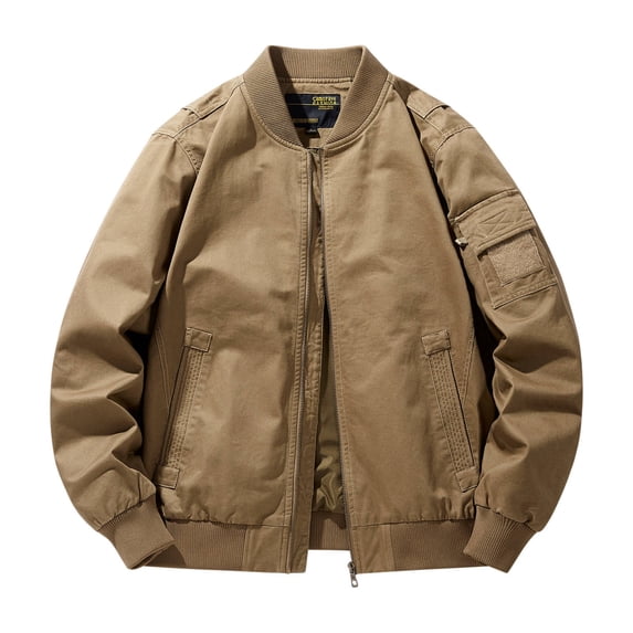 Maoxin Mens Jacket Men's Long Sleeved Multi Pocket Zippered Work Suit Charging Top Long Sleeve Hoodless Casual Outwear Jackets Khaki L