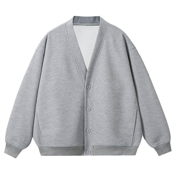 Maoxin Mens Jacket Men's Solid Color Button Pocket Long Sleeved Hooded Casual Jacket Gray L