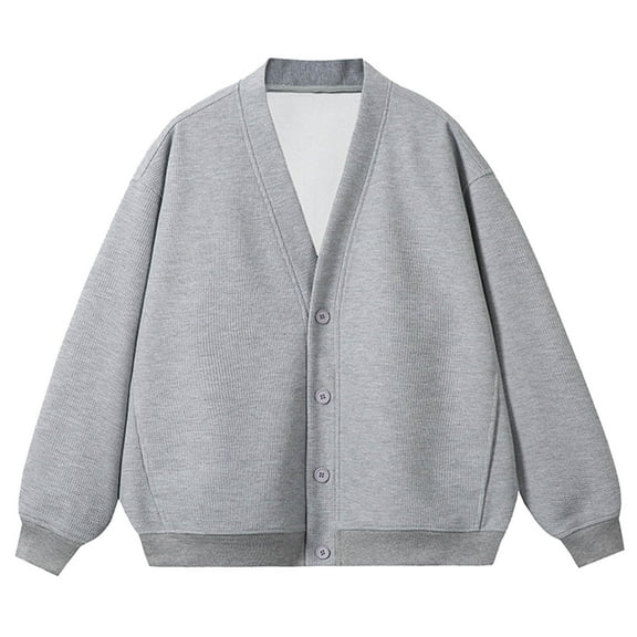 Maoxin Mens Jacket Men's Solid Color Button Pocket Long Sleeved Hooded Casual Jacket Gray L