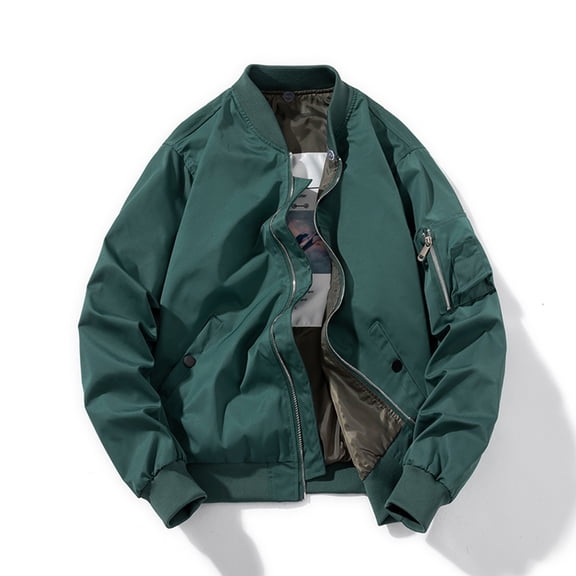 Maoxin Mens Jacket Men's Solid Color Casual Loose Fitting Long Sleeved Hooded Baseball Uniform Jacket Long Sleeve Hoodless Casual Outwear Jackets Green S