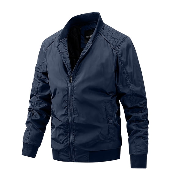 Maoxin Mens Jacket Men's Solid Color Casual Loose Fitting Long Sleeved Hooded Jacket Long Sleeve Hoodless Casual Outwear Jackets Dark Blue 2XL