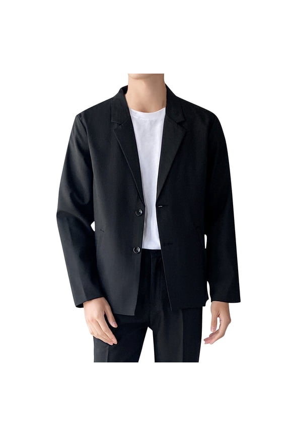 Mens Jacket Men's Solid Color Leather Suit Fashionable No Iron Plus Leather Suit Black L